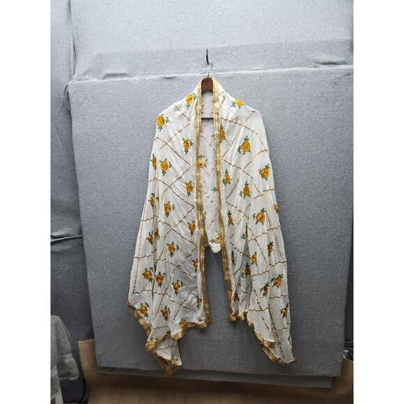 Yellow Floral Printed Kimono Shrug Wrap With Gold Trim For Women - Picture 1 of 2
